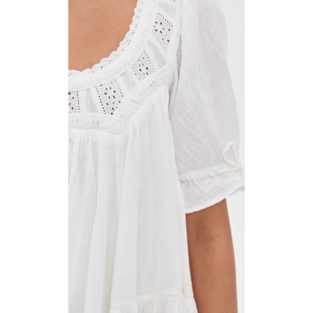 Free People Sandy Shores Babydoll Mini Dress Eyelet Puff Sleeve Solid XS 287320 - Picture 5 of 10
